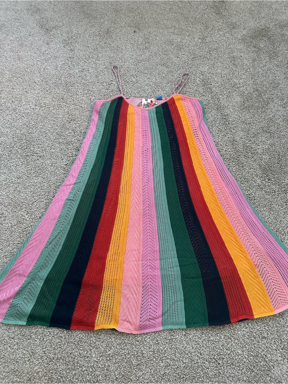 Farm Rio Crochet Rainbow Stripe Mini Dress NWT Size S Lace Up Back - Picture 4 of 14